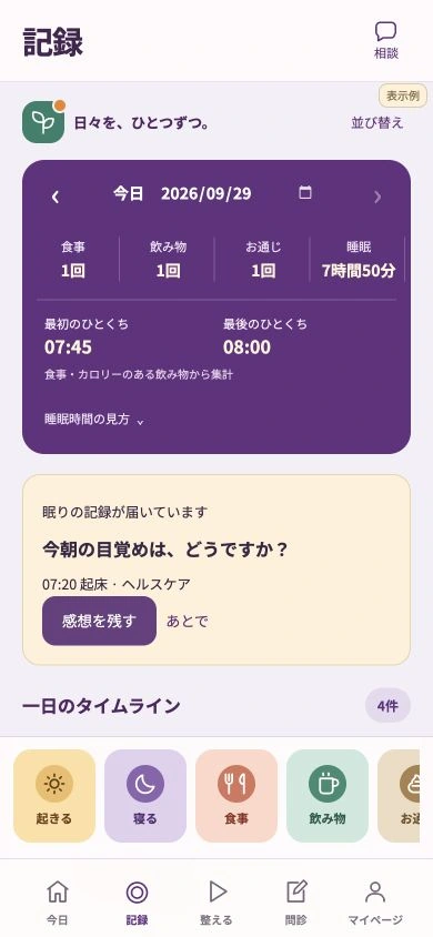 8seasons.aiの記録画面。表示例
